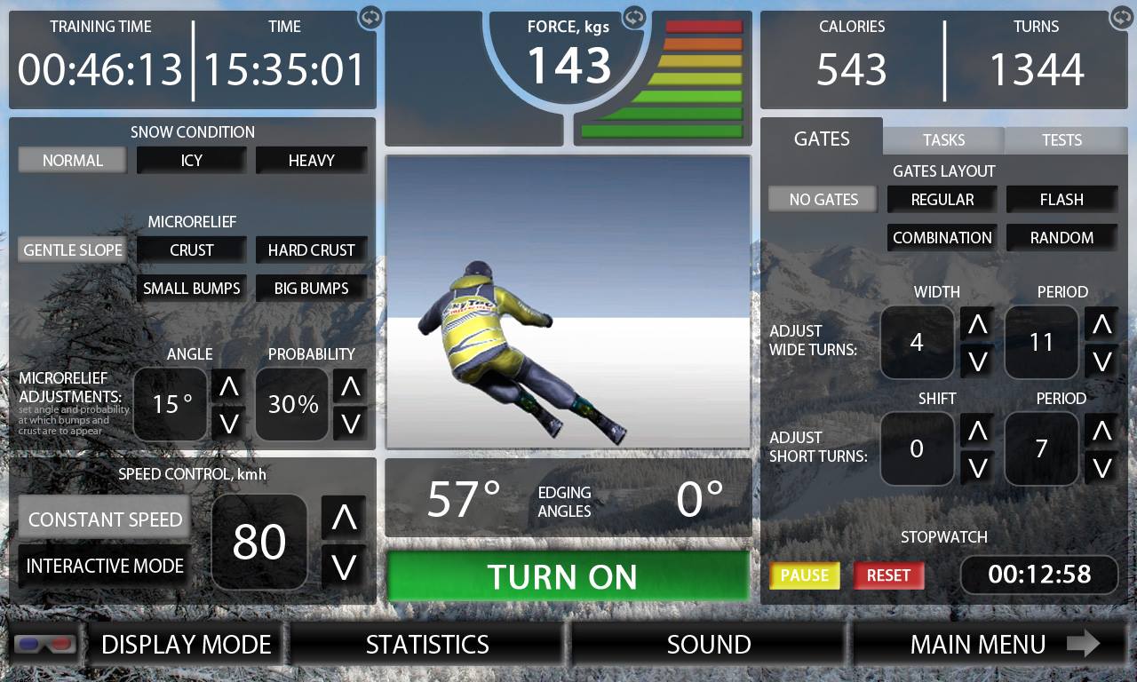 ski simulator screen settings