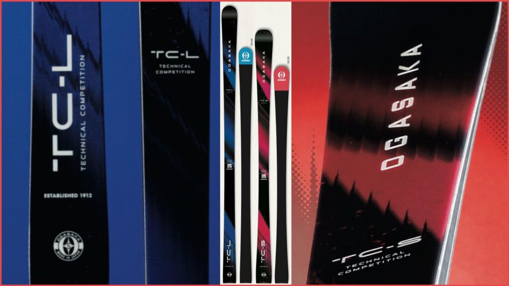 The topsheets and base graphics on Ogasaka’s TC-L and TC-S skis