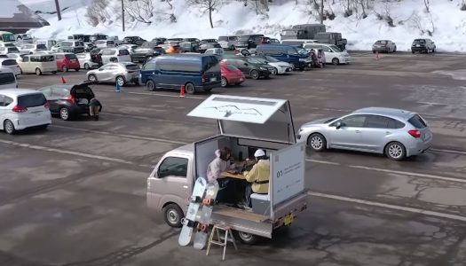 Decked out vans let Japanese workers move their office jobs to the ski slopes