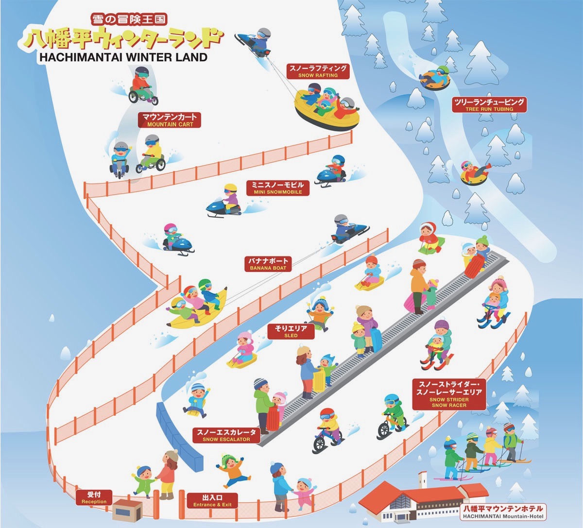 Map showing the activities at Hachimantai Winter Land. Image: Hachimantai Resorts
