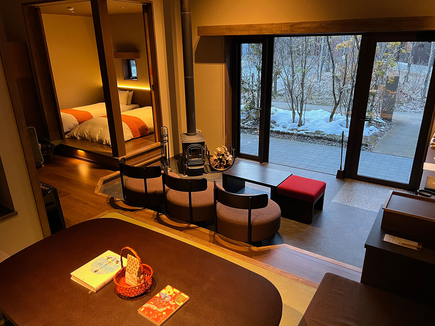 Housed in a separate detached building, the suites have two twin bedrooms and a large living area with a fire.