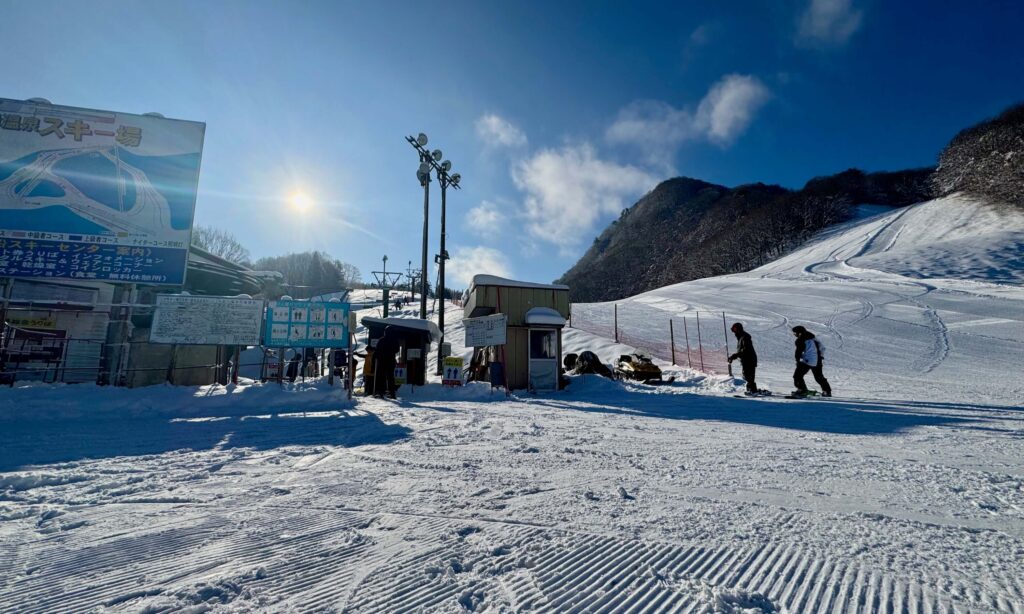 Looking up the A and C trails from the bottom of the first pair lift.