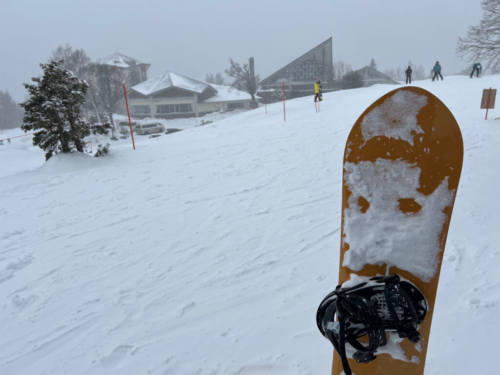 You can ski right up to the locker room door on the second floor of the Okushinga Kogen Hotel.