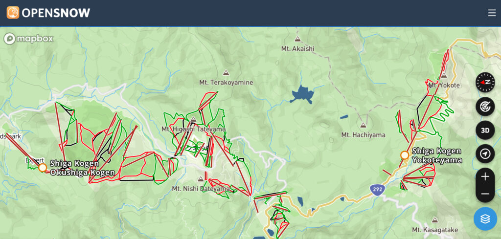 The piste map doesn’t accurately show how large Okushiga and Yakebitaiyama are compared to the rest of Shiga Kogen or the distances between the other areas.